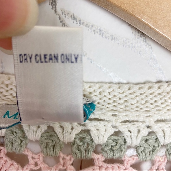 VINTAGE Cottage Crochet Open Knit Linen Blend Sweater Medium Spring Pastel - Picture 7 of 13